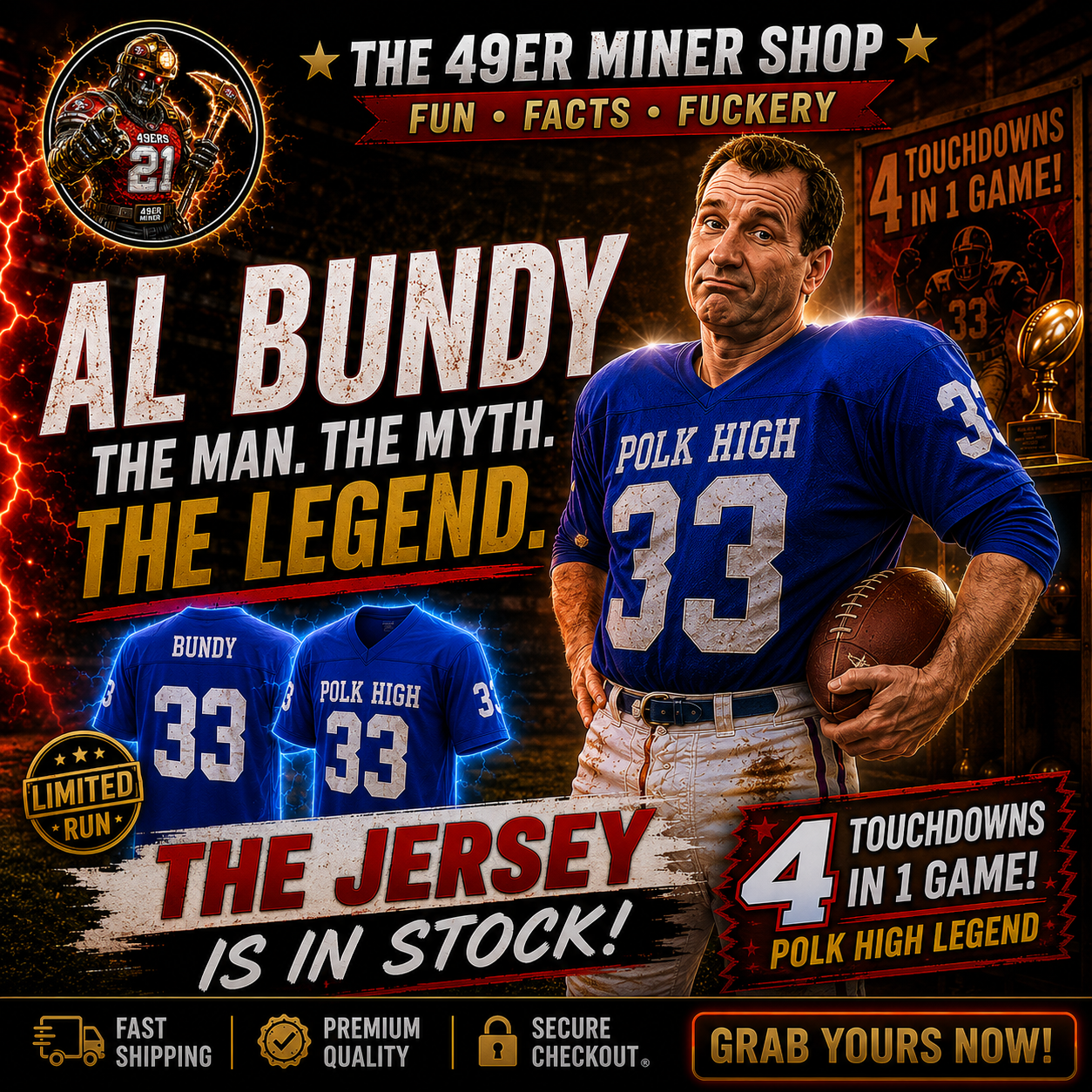 Vintage Al Bundy - Polk High Retro Jersey - Embroidered & Breathable