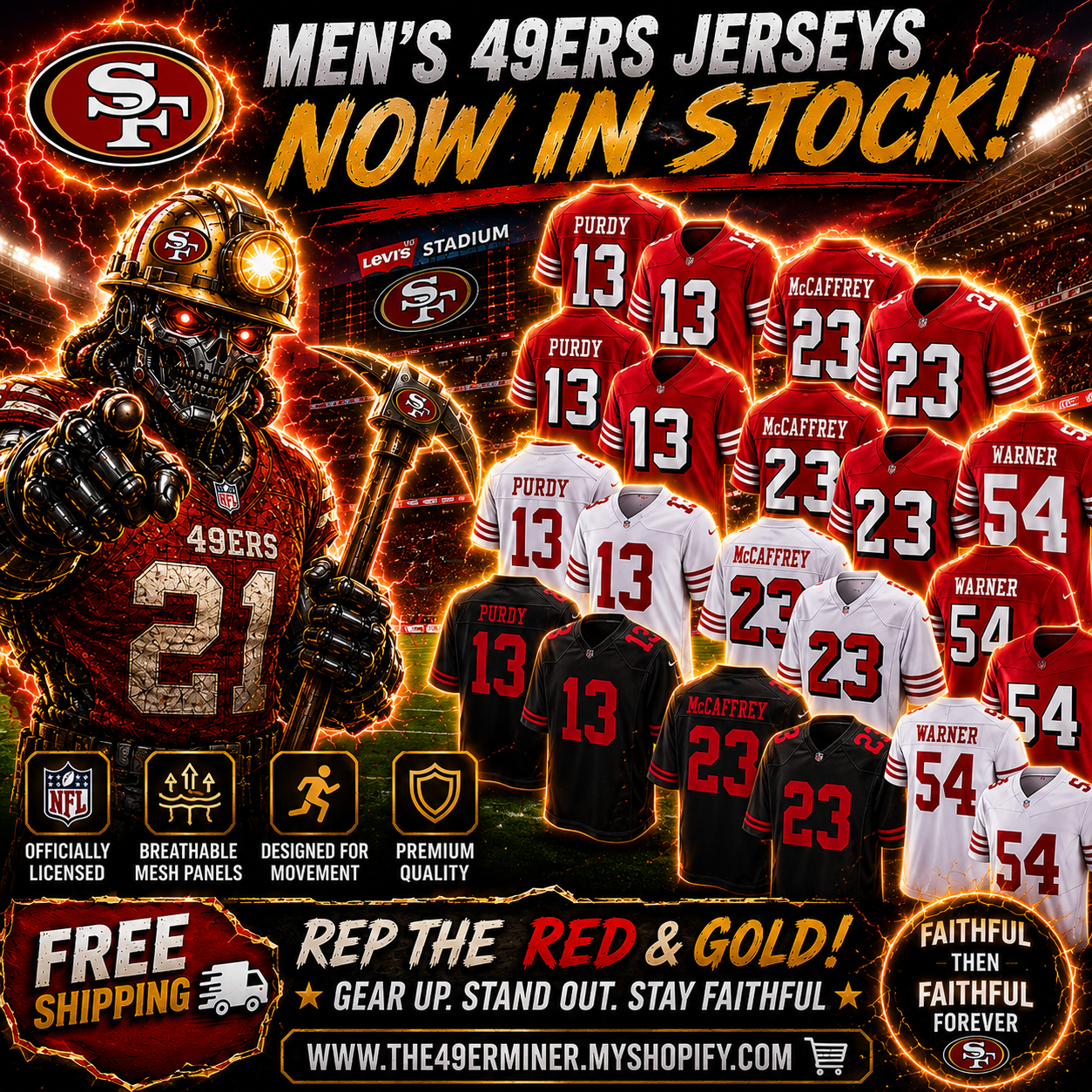 San Francisco 49ers Men's Football Jersey s - 23 Christian McCaffrey  - 13 Brock Purdy - 54 Fred Warner  Stitched American Football Limited Jersey