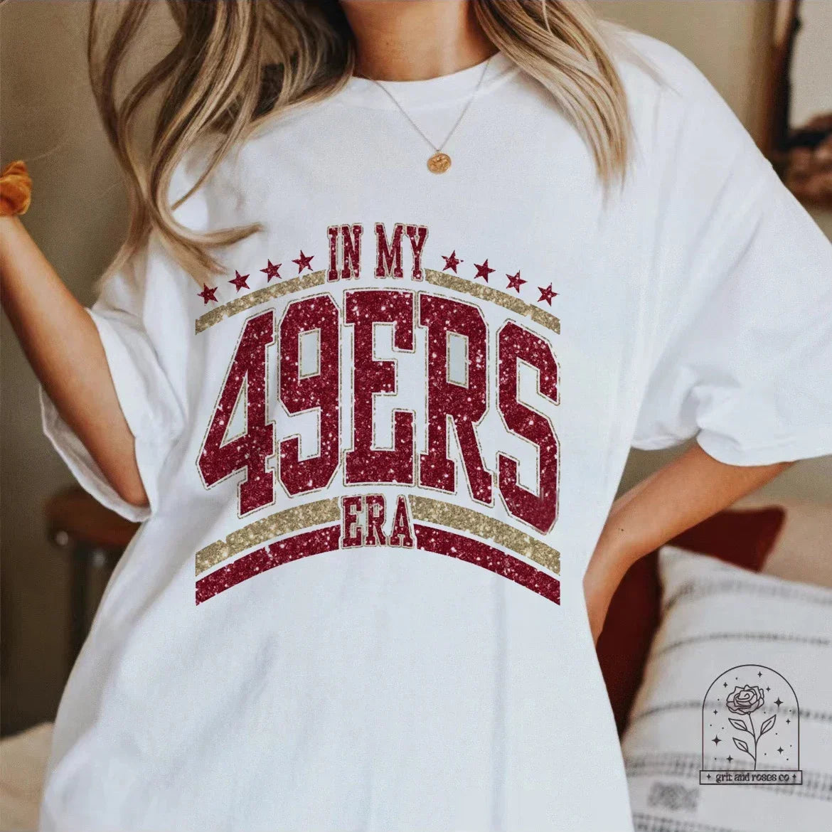 Women's In My 49ers Era Printed Fashion Casual Summer Clothing T-Shirt Watercolor 90s Short Sleeved Clothing Women's Pattern T-S