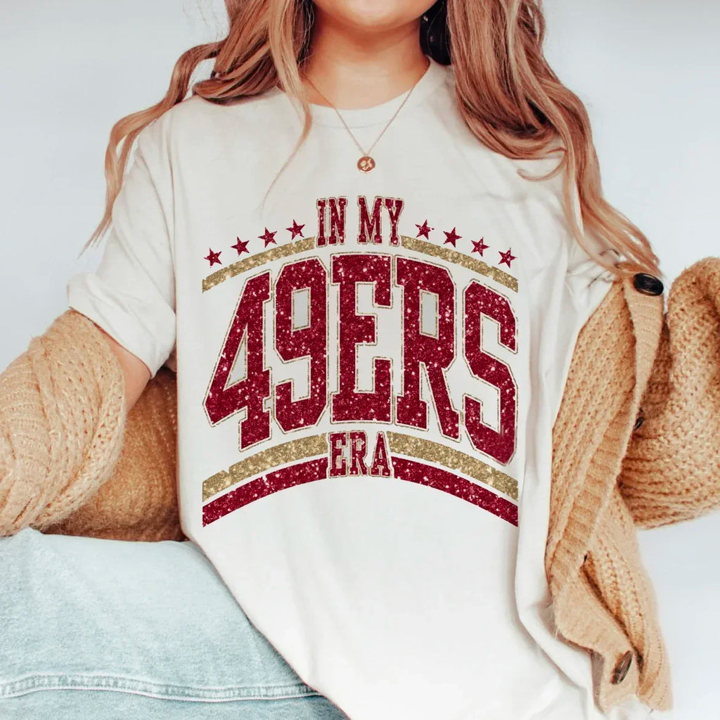 Women's In My 49ers Era Printed Fashion Casual Summer Clothing T-Shirt Watercolor 90s Short Sleeved Clothing Women's Pattern T-S